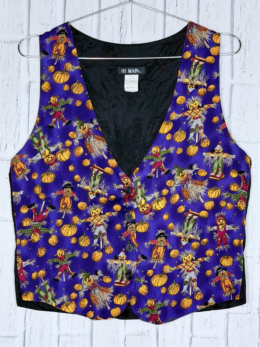 🎃 Vintage 111 MAIN Halloween Pumpkin Scarecrow Vest Medium Made in USA